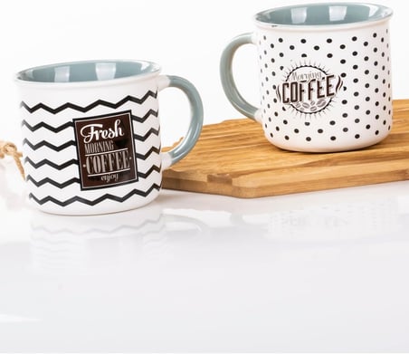 Mukko Home 2'Li Kupa Seti Retro Tarzı Kahve Temalı Porselen Kupa – 350M,Mavi A+B