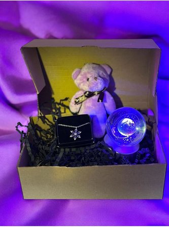 Lapidaria Ayıcık, Lotus Kamelya Çiçeği Kolye Ve Satürn Temalı Işıklı Dolunay 3D Led Işıklı Cam Küre Hediye, LP20240811