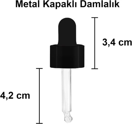 10 ml Metal Kapaklı Damlalık Dropper Şişesi Serum 10 cc Cam Şişe 6 Adet (Siyah Kapak, Amber/Kahverengi)
