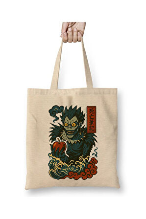 Death Note Ryuk Beyaz Bez Çanta Uzun Saplı Alışveriş Çantası Plaj Çantası