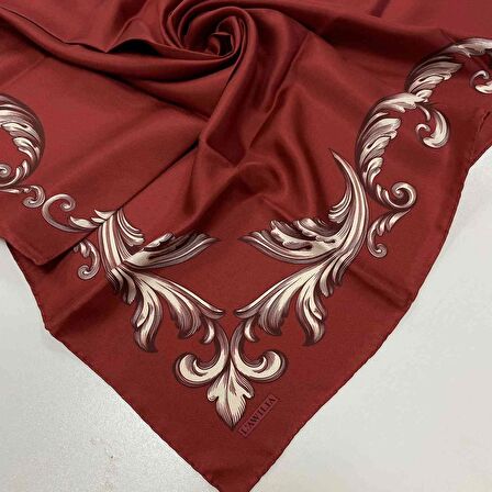 L'awilia Bordo Vintage Çerçeveli Düz Renk Tivil İpek Eşarp 26432-04