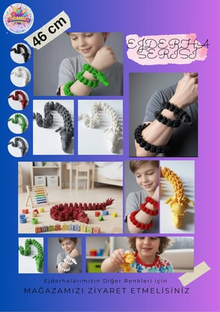 Hareketli Eklemli Ejderha Figürü - 46 cm Stres Oyuncağı - Ekolojik PLA Eğitici- GRİ