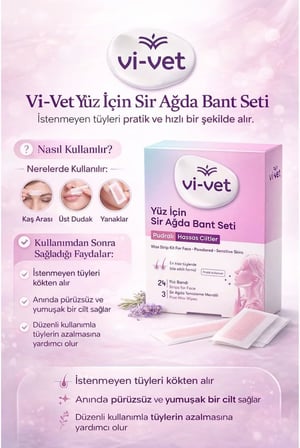 Vi-Vet Yüz için Sir Ağda Bant Seti, Pudralı, Hassas Ciltler, 24 Yüz Bandı ve 3 Temizleme Mendili