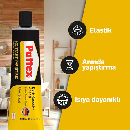 Pattex Deri-Kauçuk Ahşap Yapıştırıcı, Çeşitli Malzemelere Uygun Dirençli ve Çok Güçlü Yapıştırıcı, Su Geçirmez ve Anında Etkili Hızlı Yapıştırıcı, Şeffaf, 1x50g/58ml