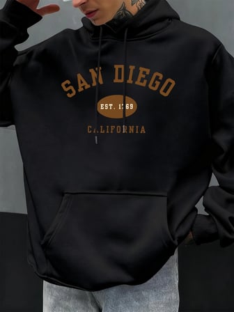 San Diego Kaliforniya Mektup Baskılı Erkek Kapüşonlu Sweatshirt Hip Hop Modası Kişilik Hoody