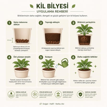 (3 Adet) Doğal Kil Bilyesi Saksı Altı Drenaj Katmanı ve Dekoratif Toprak Örtüsü LECA Misket Kil Set