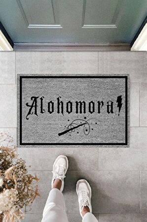 Dormot Home Modern Dijital Gri Baskı Harry Potter Alohomora 70x45cm Dekoratif Kapı Önü Paspası