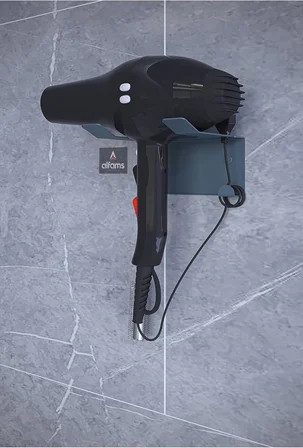 Antrasit Saç Kurutma Makinesi Tutacağı, Banyo Lavabo Fön Makinesi Askısı Ultra Güçlü Yapışkanlı