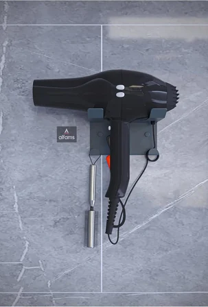 Antrasit Saç Kurutma Makinesi Tutacağı, Banyo Lavabo Fön Makinesi Askısı Ultra Güçlü Yapışkanlı