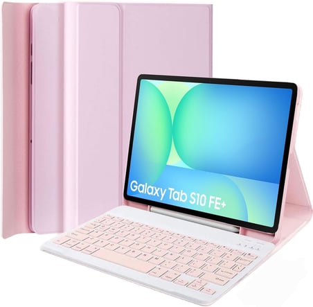 Samsung Galaxy Tab S10 FE+ Plus 13.1 inç 2025 Model (SM-X620/X626) İle Uyumlu Bluetooth Türkçe Q Klavyeli Kılıfı (Tablet Değildir) (Pembe)
