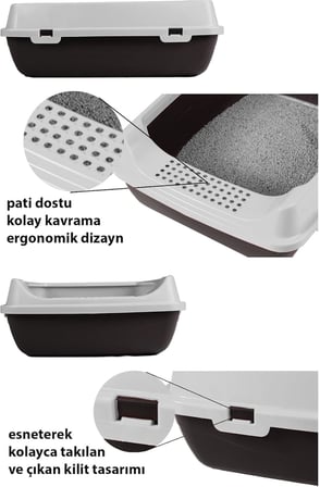 Açık Kedi Tuvaleti, 50x37x17 cm, Yüksek Kenarlı Kedi Tuvalet Kabı, Kum Küreği Hediyeli
