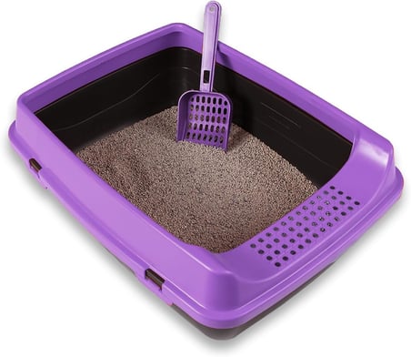 Açık Kedi Tuvaleti, 50x37x17 cm, Yüksek Kenarlı Kedi Tuvalet Kabı, Kum Küreği Hediyeli