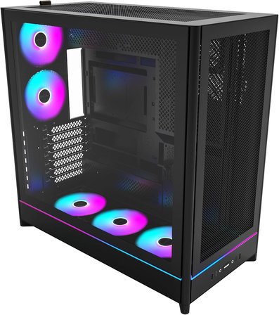 HS01 PRO, ATX Mid-Tower PC Kasası, Oyun Bilgisayarı, Yüksek Hava Akışı, Ters Çevrilebilir Düzen, Mesh Ön Panel, 5X ARGB PWM Fan Önceden Yüklenmiş, Gömme Tasarım, Aletsiz Paneller, Siyah