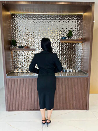 Crop Ceket Cep Detaylı Etek Takım  TKM 08008