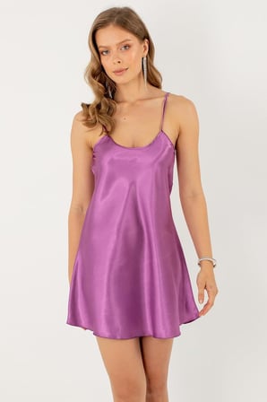 miorre İnce Askılı Mini Saten Gecelik,Orkide M/L