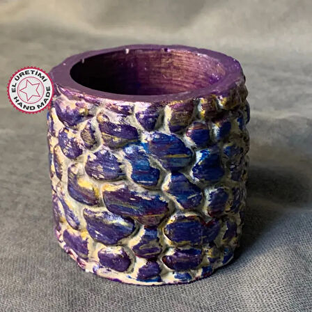 Uretti - Ayşe 7362 - El Yapımı Desenli Dekoratif Minik Renkli Saksı / Biblo - 6 x 7 cm
