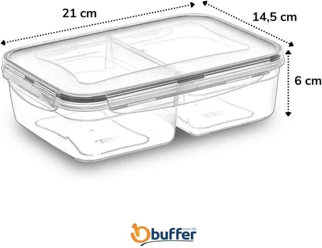 ® 2 Bölmeli Sızdırmaz Contalı Kilitli Kapaklı 1 Litre Erzak Saklama Kabı -LC505