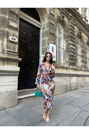 Lüx kalite saten desenli elbise