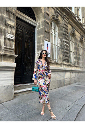 Lüx kalite saten desenli elbise