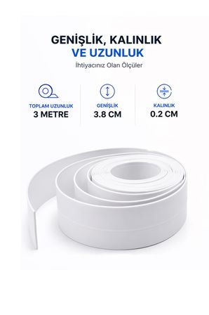 Su Sızdırmaz Bant 3.2 m Derz Dolgu Fayans Kenar Kapama Duşakabin Lavabo İzolasyon Bandı