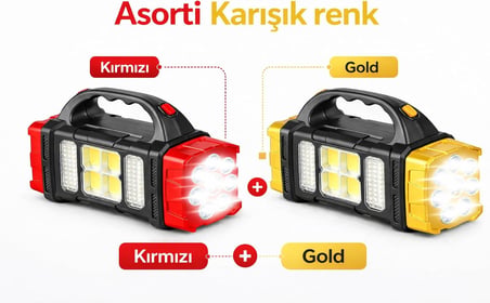 Solar LED Kamp Feneri, , 8 LED Ultra Parlak Taşınabilir Kamp Lambası, , Kamp, Balıkçılık, Acil Durum ve Outdoor Kullanım İçin, Kırmızı,Gold karışık (Asorti) renk