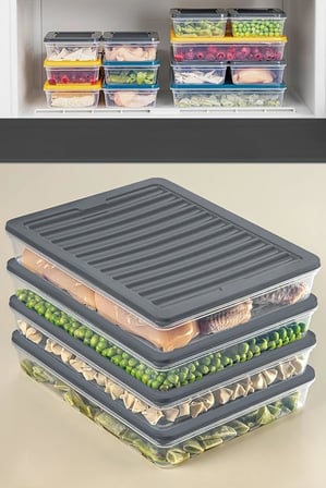 4 Adet Buzdolabı Organizeri, Buzdolabı İçin Çok Amaçlı Saklama Kabı, Fresh Box, Şeffaf ve Ayarlanabilir, Gıdaları Taze Tutma Özelliği, Mutfak Düzenleyici (2400 Ml)