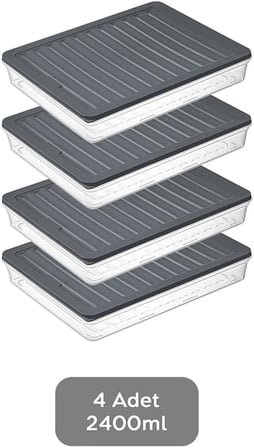 4 Adet Buzdolabı Organizeri, Buzdolabı İçin Çok Amaçlı Saklama Kabı, Fresh Box, Şeffaf ve Ayarlanabilir, Gıdaları Taze Tutma Özelliği, Mutfak Düzenleyici (2400 Ml)
