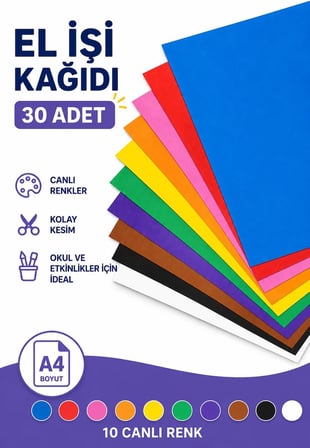 30 Adet A4 Elişi Kağıdı Karışık Renk El işi Kağıdı