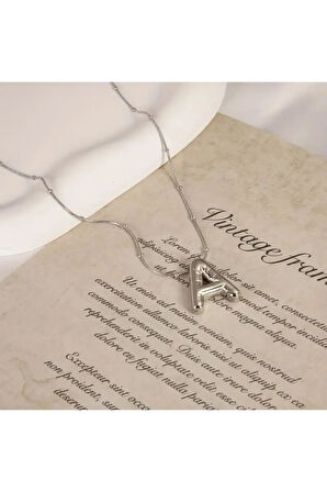 Kadın Çelik Kolye - A Harfi Balon Harf Kadın Kolye