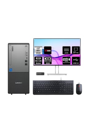 ThinkCentre Neo 50T G5 i7 13700 96GB 512GB SSD RX550/4GB FDOS Masaüstü Bilgisayar + 27"