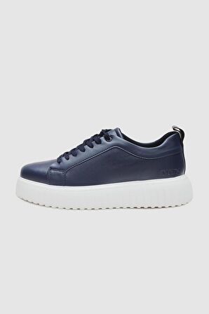 Lacivert Kalın Beyaz Tabanlı Bağcıklı Sneaker Ayakkabi 3EC09ORT0381