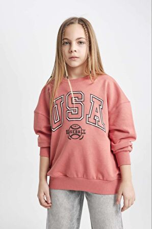 DeFacto Kız Çocuk Oversize Fit Bisiklet Yaka Baskılı Sweatshirt C0571A824SPBR107