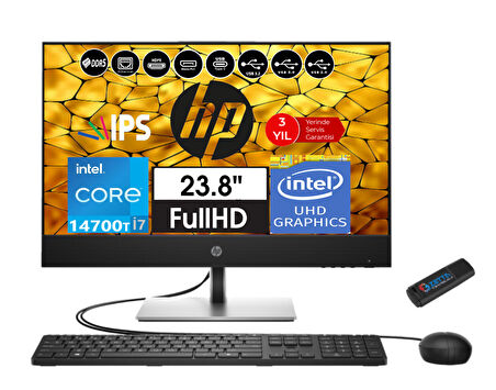 Hp Proone 440 G9 14.nesil Intel® Core I7 14700T 32GB Ddr5 2tb SSD IPS Windows 11 Pro 23.8" FHD  All In One Bilgisayar 99H6X8TS09+ZETTAUSBBELLEK
