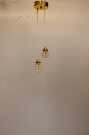 Lüks Gold Detaylı Kristal Balon Formlu 2’lü Çemberli Serisi 4 Modlu Modern Şık Sarkıt Avize