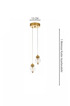 Lüks Gold Detaylı Kristal Balon Formlu 2’lü Çemberli Serisi 4 Modlu Modern Şık Sarkıt Avize