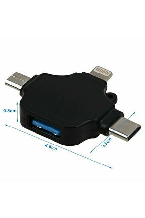 Iphone Type-c Micro Usb 3in1 Usb 3.0 Dişi Mouse Flash Otg Adaptör 3in1 Otg