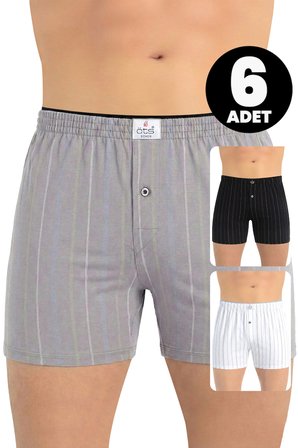 Öts 6'lı Erkek Boxer Çizgili, Düğmeli (%100 Pamuk)