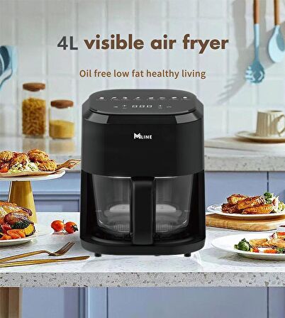 Miline Camlı 4.1 lt Yağsız Airfryer Siyah