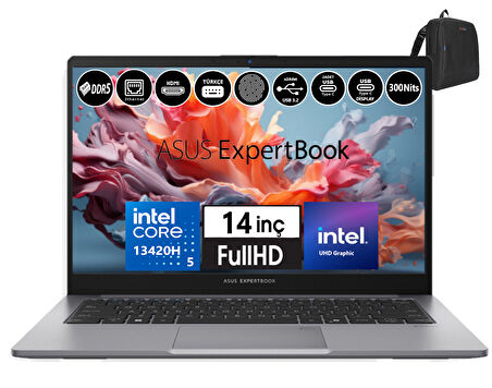 Asus Expertbook P1 P1403CVA-I58512G0D Intel Core I5-13420H 16GB Ddr5 512GB SSD WINDOWS11HOME 14" Fhd Intel UHD Taşınabilir Bilgisayar WXI58512G0DH07+ZETTAÇANTA