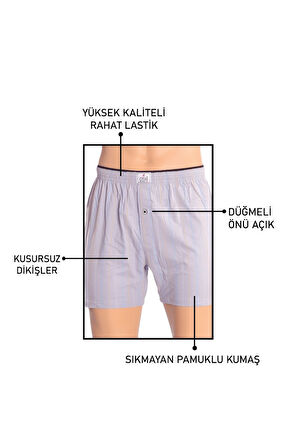Öts Erkek Boxer Çizgili, Düğmeli (%100 Pamuk)