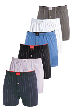 Öts Erkek Boxer Çizgili, Düğmeli (%100 Pamuk)