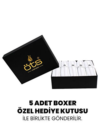 ÖTS Premium 5'li Çizgili Erkek Boxer - %100 Pamuk, Ultra Yumuşak Kumaş, Rahat Kalıp, Etiketsiz ve Ka