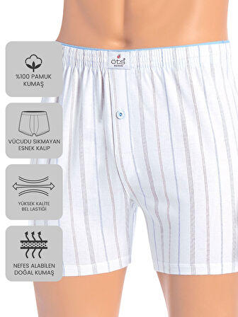 ÖTS Premium 5'li Çizgili Erkek Boxer - %100 Pamuk, Ultra Yumuşak Kumaş, Rahat Kalıp, Etiketsiz ve Ka