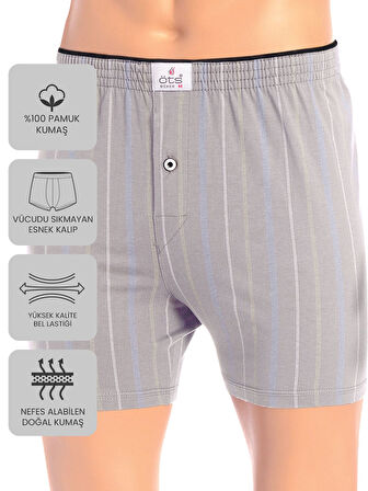 ÖTS Premium 5'li Çizgili Erkek Boxer - %100 Pamuk, Ultra Yumuşak Kumaş, Rahat Kalıp, Etiketsiz ve Ka