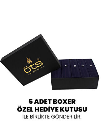 ÖTS Premium 5'li Çizgili Erkek Boxer - %100 Pamuk, Ultra Yumuşak Kumaş, Rahat Kalıp, Etiketsiz ve Ka