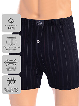 ÖTS Premium 5'li Çizgili Erkek Boxer - %100 Pamuk, Ultra Yumuşak Kumaş, Rahat Kalıp, Etiketsiz ve Ka