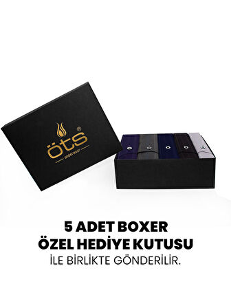ÖTS Premium 5'li Çizgili Erkek Boxer - %100 Pamuk, Ultra Yumuşak Kumaş, Rahat Kalıp, Etiketsiz ve Ka