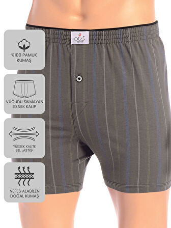 ÖTS Premium 5'li Çizgili Erkek Boxer - %100 Pamuk, Ultra Yumuşak Kumaş, Rahat Kalıp, Etiketsiz ve Ka