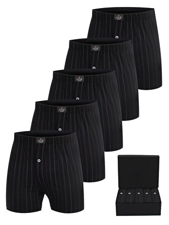 ÖTS Premium 5'li Çizgili Erkek Boxer - %100 Pamuk, Ultra Yumuşak Kumaş, Rahat Kalıp, Etiketsiz ve Ka