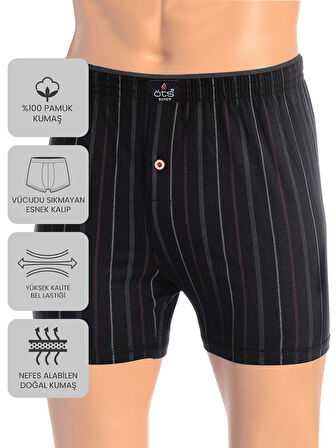 ÖTS Premium 5'li Çizgili Erkek Boxer - %100 Pamuk, Ultra Yumuşak Kumaş, Rahat Kalıp, Etiketsiz ve Ka